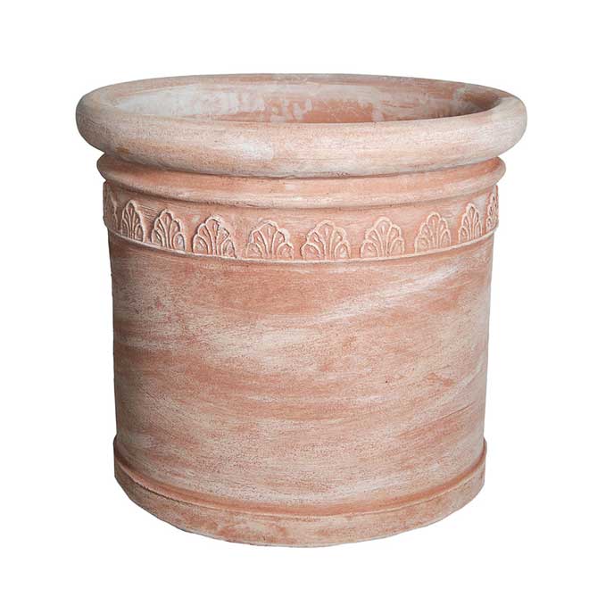 Cilindro in terracotta con foglie